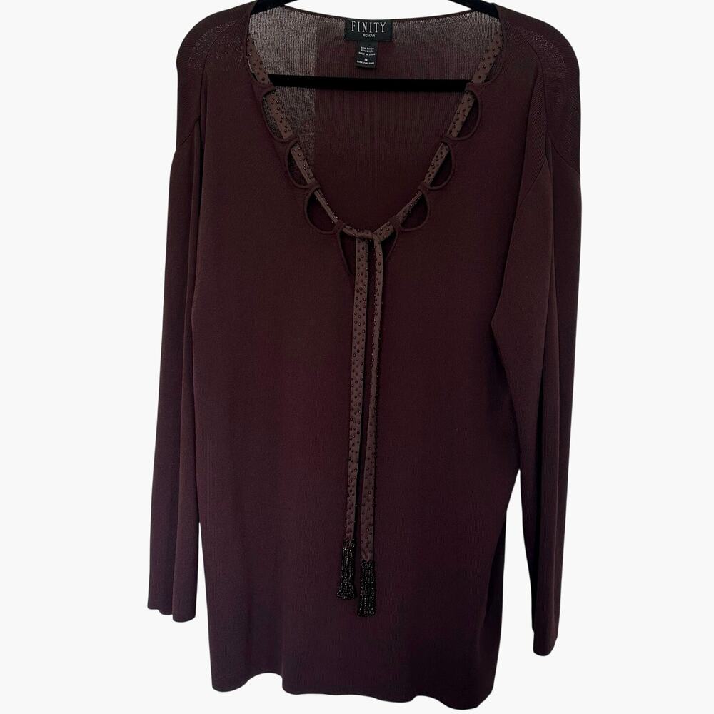 Finity (1X) Vintage Brown Bohemian Beaded Embellished Fringe Lightweight Top